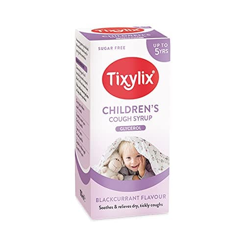 Image of Tixylix Children's Blackcurrant Dry and Tickly Cough Syrup 100ml, Sugar and colour free, Suitable for vegetarians, Suitable from 3 months to 5 years