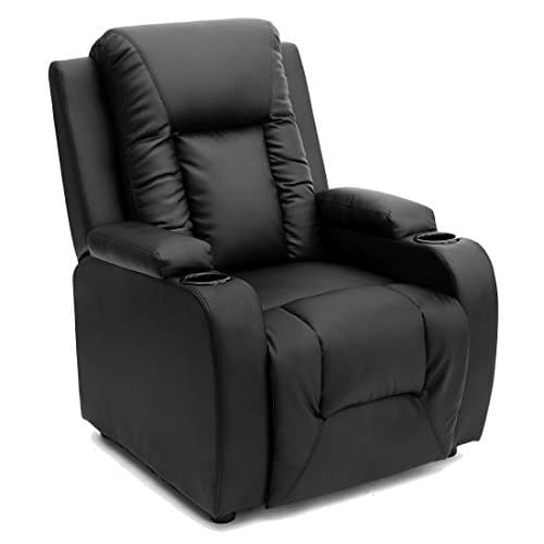 Image of More4Homes - OSCAR Pushback Recliner Armchair - Sofa Chair for Living Room & Bedroom - Recliner with Drink Holders - Bonded Leather, Black