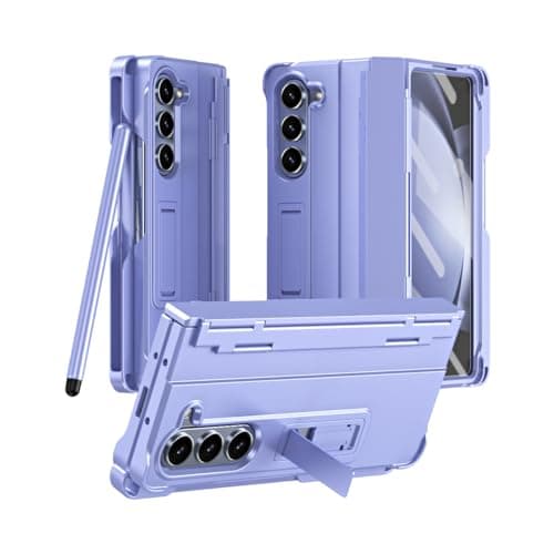 Image of Asuwish Phone Case for Samsung Galaxy Z Fold 3 5G 2021 with Built-in Screen Protector Cover and S Pen Holder Stand Kickstand Hinge Protection Rugged Cell ZFold3 Z3 Fold3 3Z ZFold35G Women Men Purple