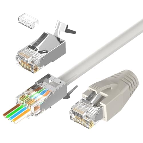 Image of VCELINK (Gen2 RJ45 Pass Through Cat7 Cat6A Connector Network Plug Shielded Gold Plated for Installation Ethernet Cable Cat7 Cat6A 8P8C with Load Bar and RJ45 Boots Cover 20Pack Grey