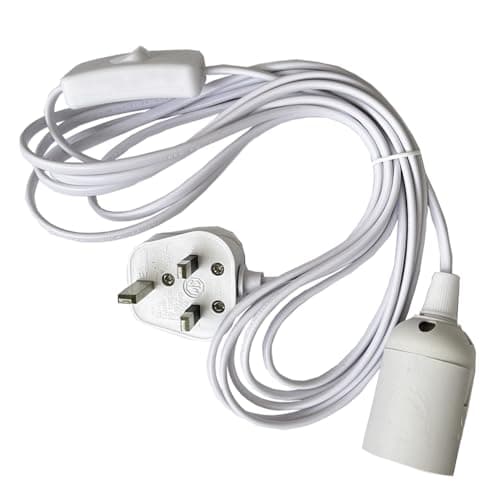 Image of E27 Pendant Light Ceiling Lighting Fitting 4M, E27 Lamp Holder with Switch, Suspended Pendant Light Fitting Kit, 2 Core Textile Cable UK Plug (White).