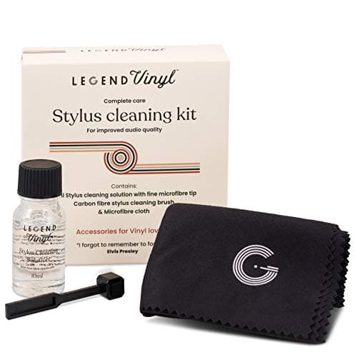 Image of Legend Vinyl Turntable Stylus Cleaning Kit, Carbon Fibre Stylus Brush, Stylus Cleaning Fluid & Microfibre Cloth for Vinyl Record Player Care
