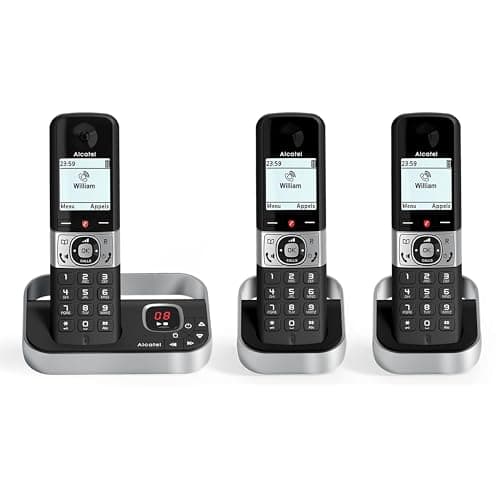 Image of ALCATEL F890 Voice Trio - Cordless Phone DECT With Answering Machine - High Resolution Graphical Display - Handsfree - Call Barring - VIP Ringtone - 50 Min Answering Machine - 3 Handsets - Black/Grey