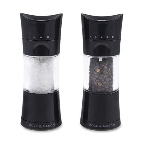 Image of Cole & Mason Harrogate Black Salt and Pepper Grinder Set, Adjustable Ceramic Mechanism, Inverta, ABS Plastic, 154 mm, Gift Set, Includes 2 x Salt and Pepper Mills