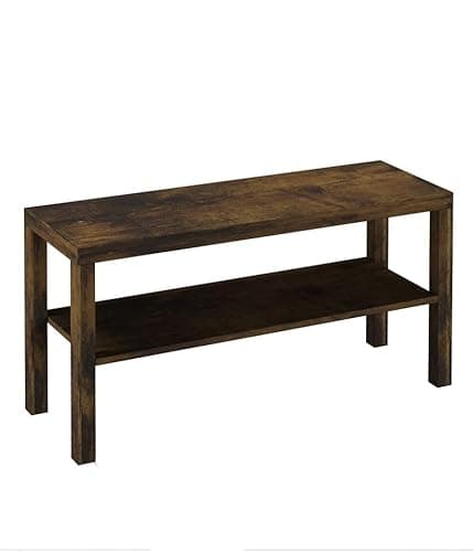 Image of URBNLIVING 2 Tier TV Bench Entertainment Media Stand Cabinet Wooden Storage Display Unit Center Shelf, Modern TV Console Table for Living Room Bedroom -Rustic Brown, H45cm x W90cm x D30cm