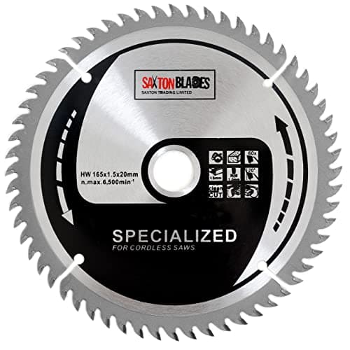 Image of Saxton TCT16560T 165mm x 60t TCT Thin Kerf Cordless Circular Saw Blade Compatible with Dewalt Makita