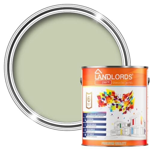 Image of Landlords Matt Emulsion Paint for Walls & Ceilings - Sage Green - 5L - Ideal for Kitchens, Bathroom, Living Rooms, Hallways - Washable Paint with Excellent Coverage - Quick Dry