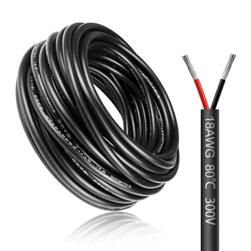 Image of LightingWill 32.8FT/10M 18AWG 2x0.75mm² Electrical Wire 2 Core Cable, 18 Gauge 5V/12V/24V/240V/300V Low Voltage Extension Cable, Tinned Copper Wires, Flexible Wire High Temperature Resistant