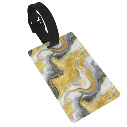 Image of Liquid Gold Marble Texture White Luggage Tags Name Id Label Suitcase Tags, Ideal for Travel Cruise Backpacks Bag