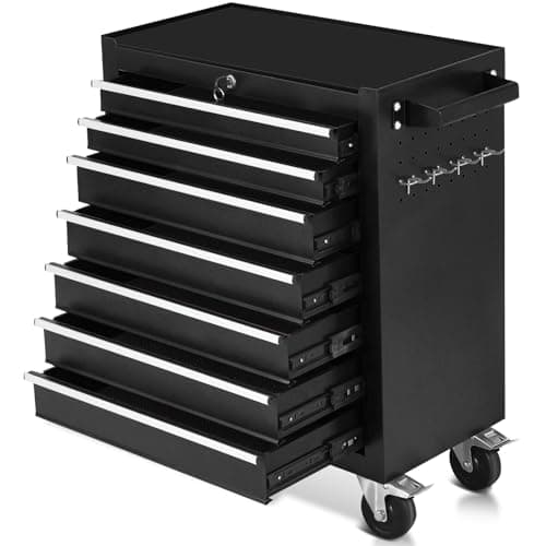 Image of 7-Drawer Rolling Tool Chest with Wheels,Tool Cabinet on Wheels with Keyed Locking,Multifunctional Tool Cart on Wheels,Tool Storage Organizer Cabinets for Garage,Warehouse, Repair Shop (Black)