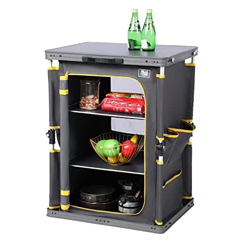 Image of TIMBER RIDGE Compact Folding Kitchen Cabinet for Camping Garden Storage Compartments with Side Pockets