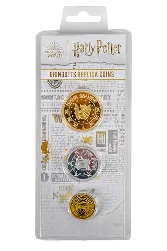 Image of AAA Merchandise Harry Potter Gringotts Coin Replica Collection – Set of Wizarding Bank Galleon, Sickle & Knut – Collectible Gift for Fans