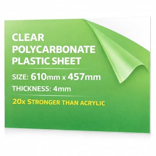 Image of Premium 4mm Clear Polycarbonate Sheet 610mm x 457mm, UV Protected Non-Yellowing Plastic Sheet, Ideal for Greenhouse Glass, Shed Window Replacement, 20x Stronger Than Acrylic Plastic Sheets