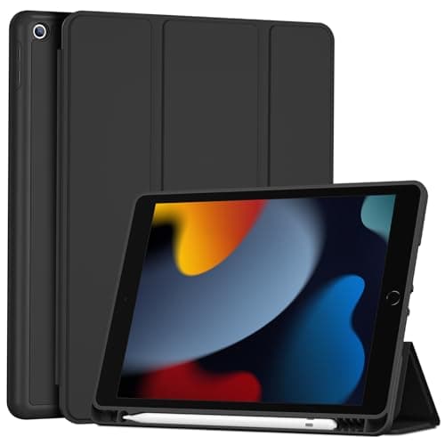 Image of ProCase for iPad 9th 8th 7th Generation 10.2" (2021/2020/2019 Release), Soft TPU Back Cover with Pencil Holder, Shockproof Smart Slim Case, Auto Sleep/Wake-Black