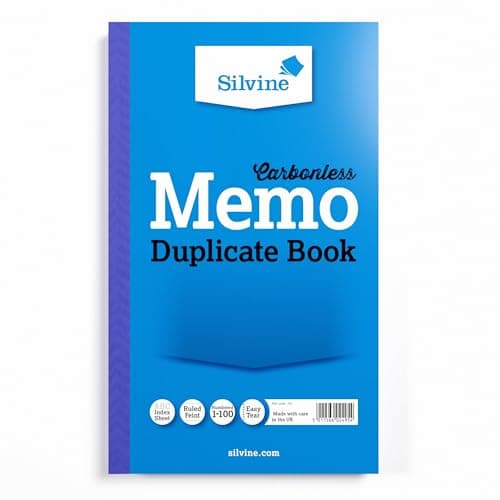 Image of Silvine 8x5 Carbonless Duplicate Memo Book - Numbered 1-100 with Index Sheet