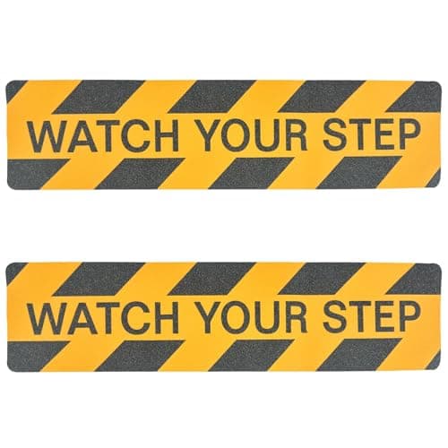 Image of Watch Your Step Floor Tape 6" x 24" Wet Floor Sign Yellow Pack of 2 Anti Slip Warning Sign Sticker Adhesive Mind the Step Sign Abrasive Decal for Indoor Outdoor Home Workplace Safety Wet Floor Caution
