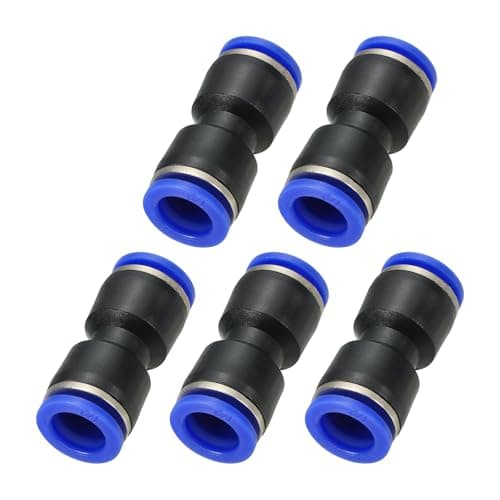 Image of PATIKIL 1/2 Inches Push to Connect Fittings, 5Pcs Plastic Air Line Hose Fitting Quick Release Pneumatic Connectors Straight Union Two Way Coupler for Tube, Blue