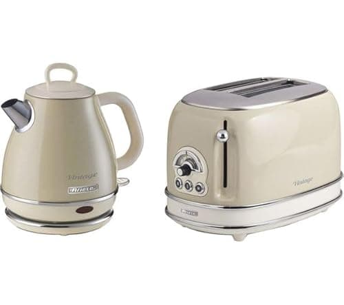 Image of Ariete Vintage 1L Jug Kettle & 2 Slice Toaster Blue Set, 1600 Watts, Cold handle, Steel Walled Kettle, 360° Swivel Base, Auto Shut Off, Auto Eject, Removable Crumb Tray, 6 Brown Levels, Defrost, Cream