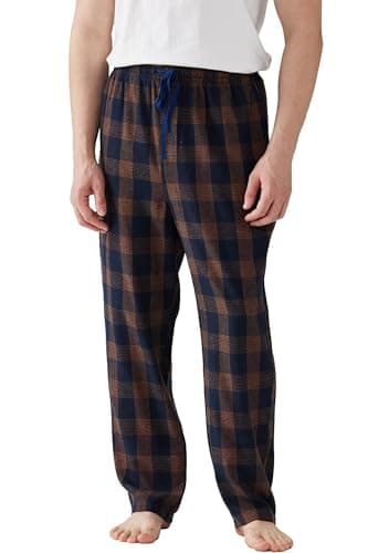 Image of Jveyvth Mens Pyjama Pants Flannel Cotton Plaid Sleep & Lounge Pants, PJ Bottoms with Pockets and Button Fly