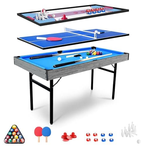 Image of HLC 5-in-1 Multi-Sports Game Table,5FT Folding Combo Pool/Snooker Multi Sports Game - Billiard Table, Hockey Table, Table Tennis Table, Shuffle board and Bowling, For Kids and Adults