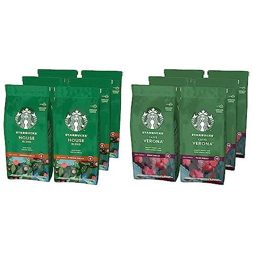 Image of STARBUCKS House Blend, Medium Roast, Ground Coffee 200g (Pack of 6) & Caffè Verona Dark Roast Ground Coffee, 200 g (Pack of 6)