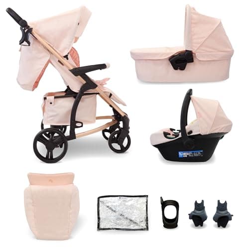Image of My Babiie MB200i 3-in-1 Travel System - Baby Pushchair, Carrycot, Infant Car Seat (R129 i-Size), Foldable, Includes Footmuff, Rain Cover, from Birth to 22kg (4 Years Approx.) - Pink Plaid
