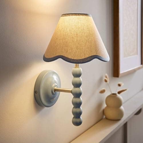 Image of ValueLights | Bobbin Blue Wall Light with Trim Scallop Shade and Bulb | Wall Lights, Home Décor & Improvement Essential | Mains Wired