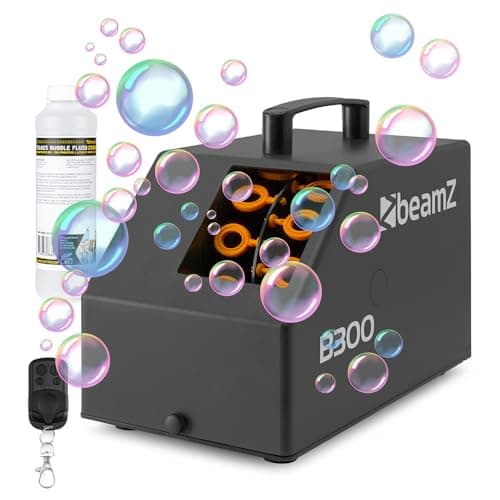 Image of Beamz B300 DJ Bubble Machine with Wireless Remote, Compact Bubble Blower for Kids Parties and Events, Includes 1L Fluid Concentrate for Bubble Blowing Machines