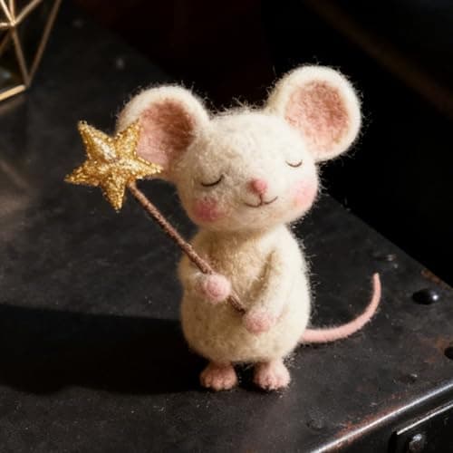 Image of Five-Pointed Star Felt Mice | Felt Christmas Mice Ornaments | Needles Felting Gift Rodents Animals Figures with Star Wand | Cute Felts Wool Mouse Christmas Tree Decorations for Home Decor