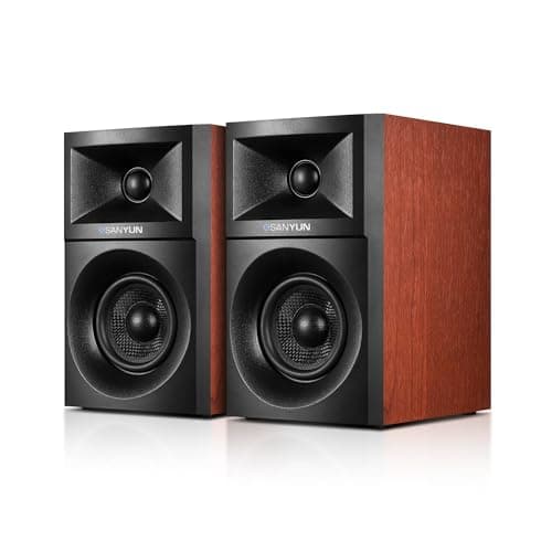 Image of Sanyun SW203 2.0 Desktop Computer Speakers - Near-Field 3D Stereo with Vertical Imaging - 60W Triple-DSP Dual Independent Drive - 24bit USB-C DAC Bluetooth 5.4 AUX, HiFi PC Gaming (Pair, Cherry)