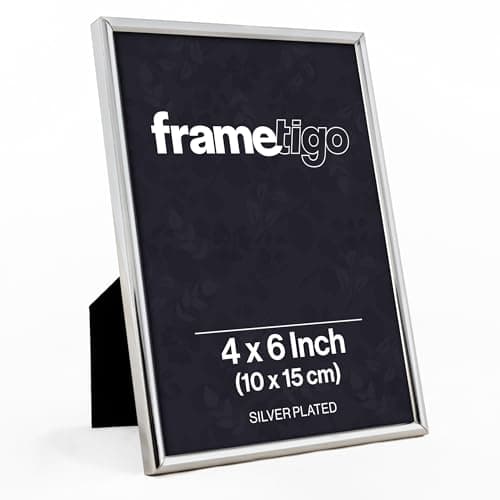 Image of Frametigo - Silver Plated Thin Edge Photo Frame, 4"x6" (10x15cm) Photo Size - Velvet Frame Backing & Stand - Real Glass Window - Tarnish-Resistant - Landscape or Portrait Orientation