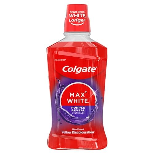 Image of Colgate Max White Purple Reveal Mouthwash 500ml, Helps Prevent Yellow Discolouration, Keeps Teeth White for Longer, Lasting Stain Prevention, Alcohol-Free Formula