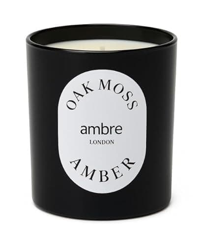 Image of Oakmoss & Amber Scented Candle - by Ambre London 100% Organic Natural Soy Wax, with Gift Box | Birthday Present Aromatherapy