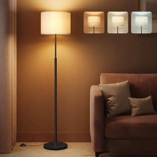 Image of VASAGLE Floor Lamp for Living Room, Adjustable Height 140-170 cm, Modern Standing Lamp with Foot Switch, Fabric Lampshade, E27 Socket, Ink Black LFL002BH03