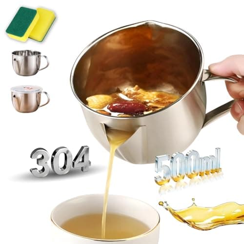 Image of 2026 New Fat Separator with Dual Spout Design - 304 Stainless Steel, Gravy Separator & Fat Separators Jug, with Ergonomic Heat-Resistant Handle, Reusable, for Soup, Hot Pot (500 ml)