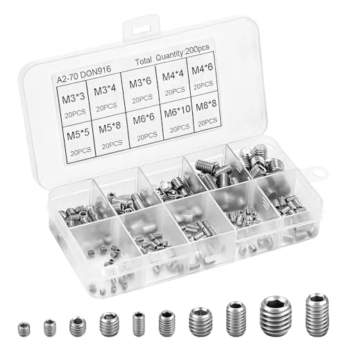 Image of 200 Pcs Cone Cup Point Grub Screws, M3/M4/M5/M6/M8 Hex Head Socket Screws Set Assorted, Mixed Stainless Steel Metric Threads with Internal Hex Drive for Door Handles, with 5 Pcs Allen Key