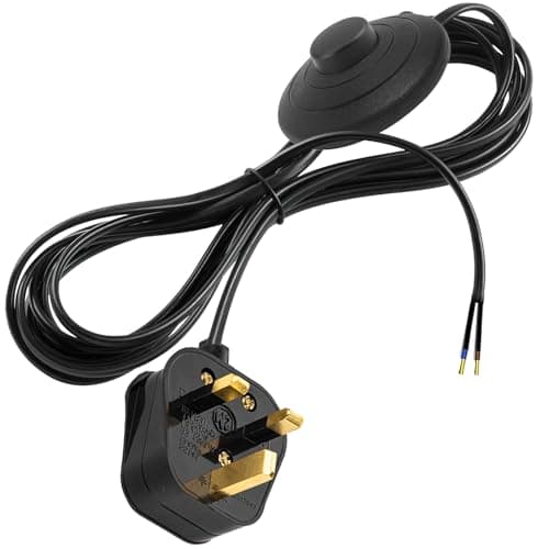 Image of Foot Switch for Floor Lamp, Black Light Switch, Lamp Cable with Switch and Plug, 1.8 Meters 2 Core In Line Switch for Lamps, 250V 6A Foot Switch Extension Lead, Standard Replacement Table Lamp Cord