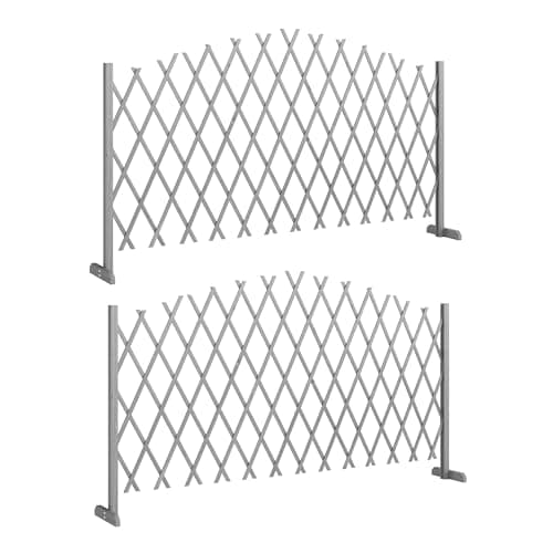 Image of Outsunny 2 Pack Expanding Fence Panels, Wooden Freestanding Garden Fence with Adjustable Length, Stable Feet, Expandable Trellis Fencing for Indoor Outdoor Patio, 180 x 30 x 103cm, Dark Grey