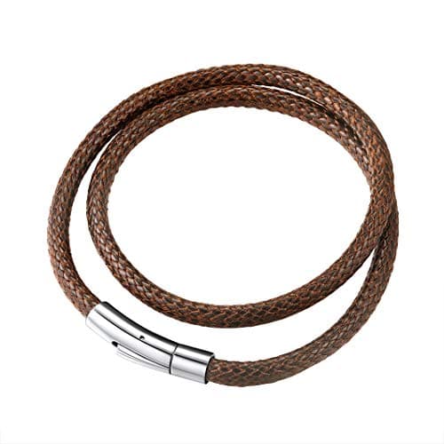 Image of Richsteel Waterproof Braided Rope Bracelet Brown Pu Leather Mens Bracelets Jewellery For Men 20cm