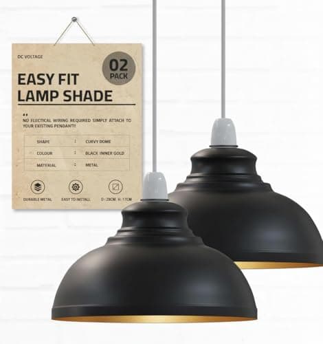 Image of DC Voltage Industrial Ceiling Pendant Light Shades Retro Style Curvy Dome Shaped lamp Shades Metal Easy fit Ceiling Pendant Light Shades for Light fixtures (Black Iner Gold)