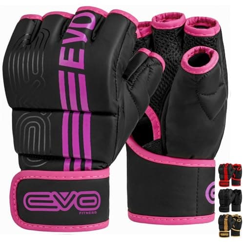 Image of EVO Fitness Matte Black MMA Gloves Martial Arts Mitts Grappling Sparring Men Muay Thai Cage Fighting Boxing Combat Sports Women pink UFC Punching Bag Training (Medium, Pink)