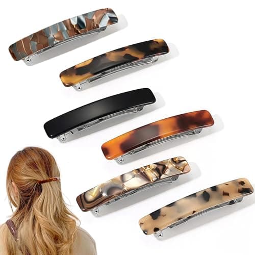 Image of KEYRI 6 PCS French Hair Clip 7.5cm/3" Barrette Tortoise Shell Acetate French Barrettes Hair Clips Delicate Hairs Accessories Colorful Hairs Slides Barrette Hair-clips for Girls and Women (Six Colors)