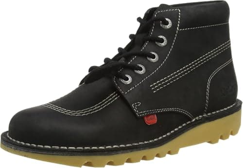 Image of Kickers Unisex Kick Hi Classic Ankle Boots | Extra Comfortable | Added Durability | Premium Quality, Black/White, 10.5 UK