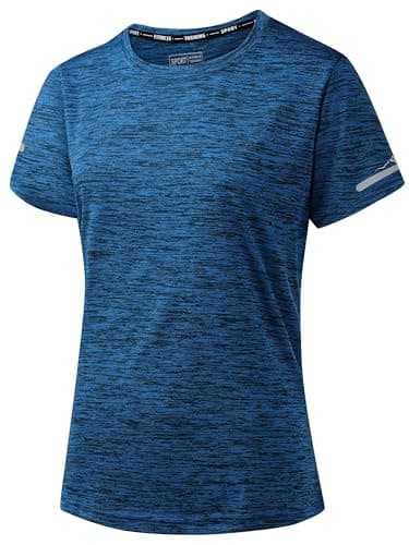 Image of Peakwell Women's Activewear Tee-Shirts Lightweight Shorts Sleeve Gym Sport Tops with Reflective Stripes (Mid Blue, M)
