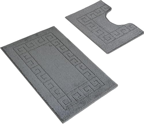 Image of Paradise Products Greek Style Bath Mat Set 2-Piece | Non-Slip Bathroom Mats, Shower Mat & Pedestal Mat | Soft Washable Quick-Dry Bath Mats for Bathroom Floor | Anti-Mould Bath Rug Set (Charcoal)