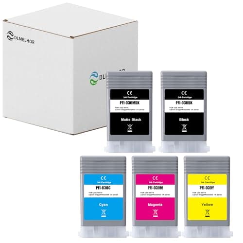 Image of 5 Pack PFI-030 Ink Cartridge Set Compatible PFI-030MBK PFI-030BK PFI-030C PFI-030M PFI-030Y Replacement for Canon imagePROGRAF TA-20 TA-30 Printer,Matte Black,Black,Cyan,Magenta,Yellow,55ml