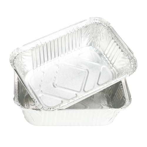 Image of G4GADGET Pack of 2 Large Disposable Aluminium Foil Trays Containers 32x26 cm | Half Size Pans for Baking, Roasting, BBQ, Cooking, Food Storage | Freezer & Oven Safe, Silver
