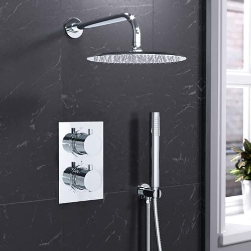 Image of Nes Home 2 Dial 2 Way Round Concealed Chrome Thermostatic Shower Mixer,Head,Handset Set