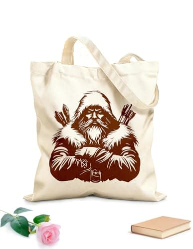 Image of XIARON Polyester Cotton Shopping Bags fierce winter warrior with fur hood and bow arrows perfect 340g/m² thick fabric Reusable M Coffee