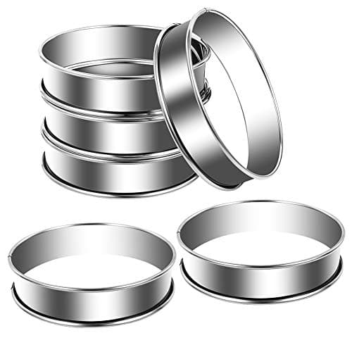 Image of Opopark 6 Packs Crumpet Rings 10cm Cooking Rings Non Stick Double Rolled Tart Ring Stainless Steel English Muffins Cooking Cake Ring for Baking Cookie Pancake Egg Muffin Kitchen